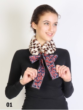 Leopard Plush Scarf W/ Silk Ribbon